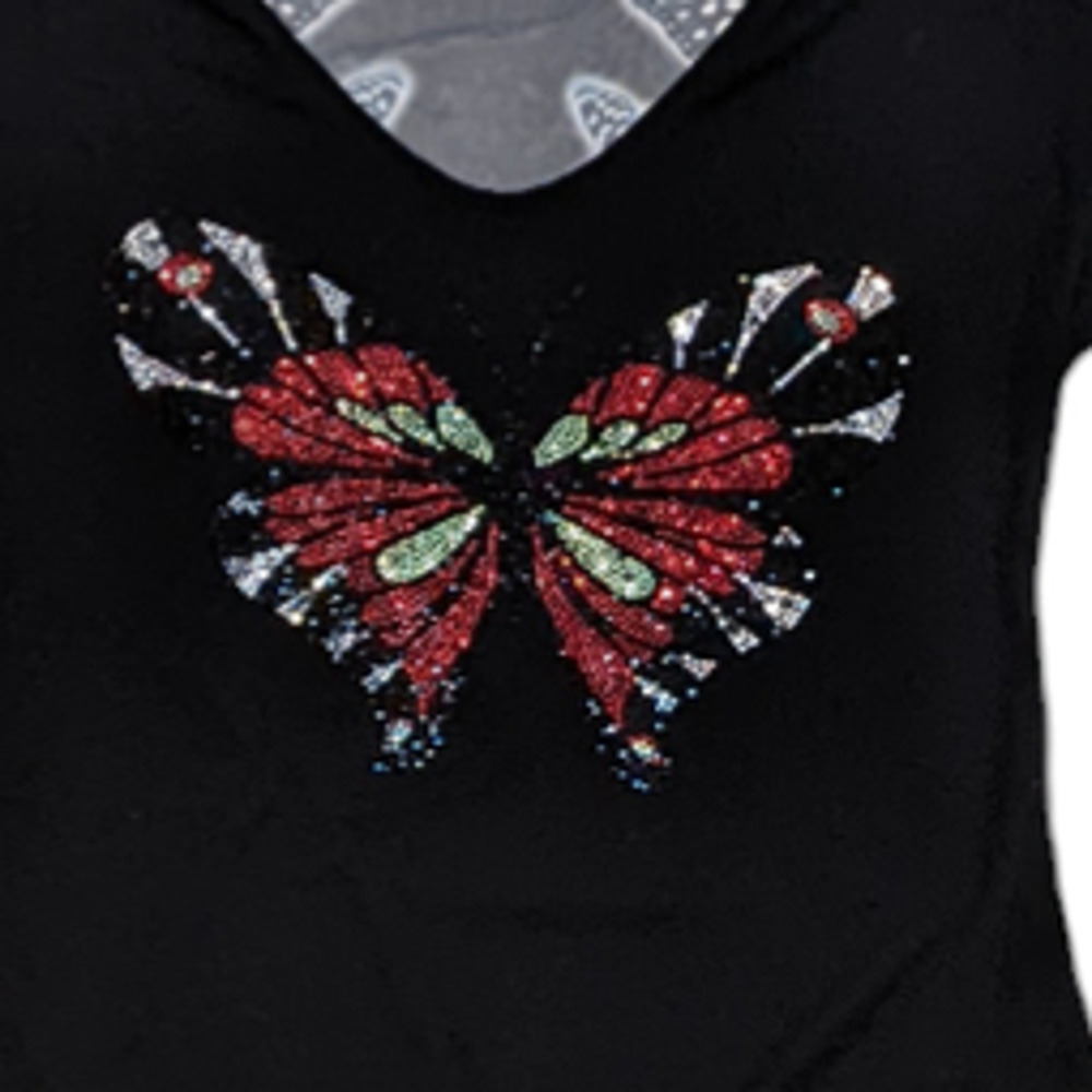 Vazzo Butterfly Shirt 90s Y2K Inspo Mesh Back Solid Front Rhinestone Butterfly M - Picture 3 of 8